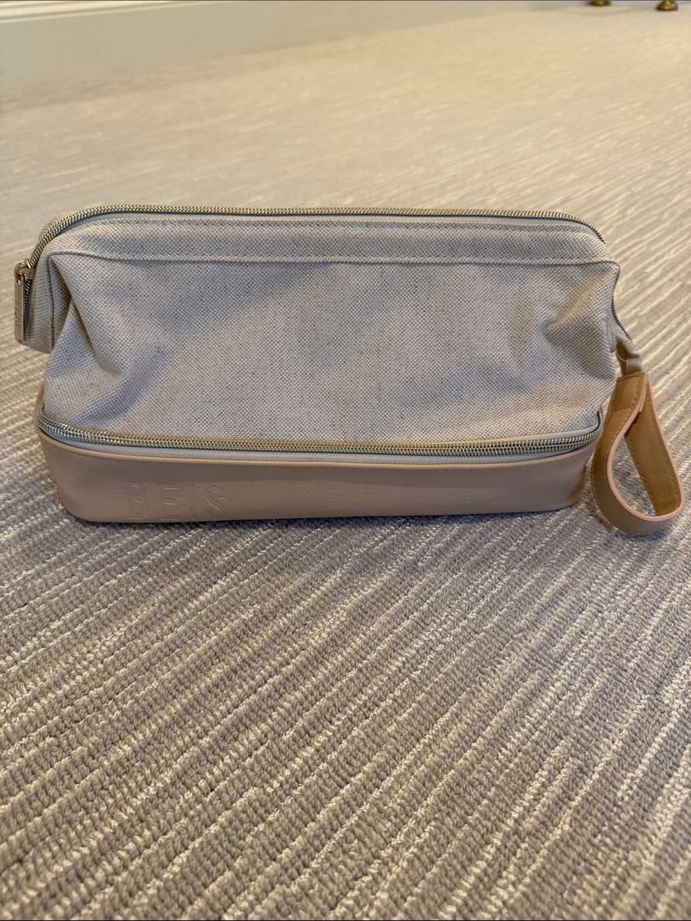 BEIS Two-Tone Beige Canvas Cosmetic Case